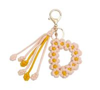 AOOOWER Llavero de punto hecho a mano con forma de letra de flor de ganchillo, elegante accesorio para llaves, SizeApprox.14cm/5.51in, aleación, No es una piedra preciosa