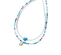AOOOWER Paquete de 2 estilos de collar con colgante de doble capa de estrellas de mar y concha para mujer y moda, 13cm x 15cm x 2cm, Mi Zhu, No es una piedra preciosa