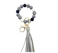 AOOOWER Pulsera de cuentas, llavero, con borlas, joyería de madera, llavero con cuentas, colgante adecuado para mujeres, 21cm, Cuentas de madera, cuentas de pintura de goma, poliuretano, No es una