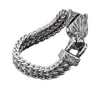 AOOOWER Pulsera de hombre con diseño de lobo, serpiente, cadena de malla, diseño de animales, joyería punk, mitología nórdica, SizeApprox.220x12mm/8.66x0.47inch, acero de titanio, No es una piedra