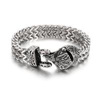 AOOOWER Pulsera de hombre con diseño de lobo, serpiente, cadena de malla, diseño de animales, joyería punk, mitología nórdica, SizeApprox.220x12mm/8.66x0.47inch, acero de titanio, No es una piedra