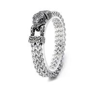 AOOOWER Pulsera de hombre con diseño de lobo, serpiente, cadena de malla, diseño de animales, joyería punk, mitología nórdica, SizeApprox.220x12mm/8.66x0.47inch, acero de titanio, No es una piedra