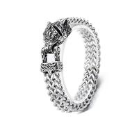 AOOOWER Pulsera de hombre con diseño de lobo, serpiente, cadena de malla, diseño de animales, joyería punk, mitología nórdica, SizeApprox.220x12mm/8.66x0.47inch, acero de titanio, No es una piedra