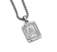 AOOOWER Punk Styles - Collar con dije de carta de acero inoxidable con textura cuadrada, joyería para carta, 60cm 2.4*1.6cm, acero de titanio, No es una piedra preciosa