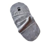 AOOOWER Toalla de aseo para mascotas con patrón bordado de patas, bata de baño absorbente para secado rápido