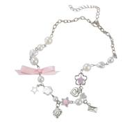 AOOOWER Versátil collar con colgante de lazo en forma de corazón con adornos de estrella para mujeres de moda y trajes elegantes, Perlas de imitación + cuentas de cristal + aleación