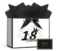 AOOSU Bolsa para Regalo Cumpleaños, 28x20x10cm Bolsas de Regalo de Papel con 1 Cinta 1 Tarjetas de Felicitación 3 Papel de Seda, Bolsas de Regalo con Asa para Cumpleaños, Fiestas(18 Años）