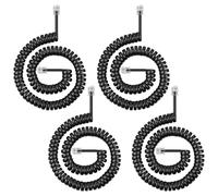 AOOSU Cable Telefónico en Espiral, 4 PCS Cable para Auricular Telefono, 4 Hilos 4P4C RJ10/RJ9/RJ22 Cable Telefónico 3 Metros, Adecuado para el Hogar y Oficina (Negro)
