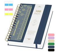 AOOSU Cuadernos de Espiral, Cuaderno A5 de 300 Páginas, Bloc de Notas con Tapa Dura Incluye Pegatinas 100 g/M² Papel Autado A Líneas Gomas Elásticas para Escribir, Trabajar, Estudiar(Azul Oscuro)