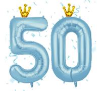 AOOSU Globo Cumpleaños Azul Corona, 101cm Globos Número 50, 40 Inch Globo Numeros Gigante, Grande Globos Foil Inflar con Helio o Aire para Niño Niña Adultos La Boda Aniversario Cumpleaños Fiestas