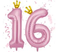 AOOSU Globo Cumpleaños Rosa Corona, 101cm Globos Número 16, 40 Inch Globo Numeros Gigante, Grande Globos Foil Inflar con Helio o Aire para Niño Niña Adultos La Boda Aniversario Cumpleaños Fiestas