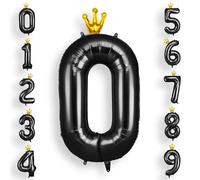 AOOSU Globo Número 0, Negro Birthday Numbers Globo con Corona 101 cm Grande Foil Globos 40 Inch Helio Globos para Decoraciones de Fiestas Cumpleaños, Aniversario de Graduación (0, Negro)