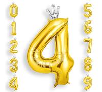 AOOSU Globo Número 4, Oro Cumpleaños Numbers Globo con Corona 101 cm Grande Foil Globos 40 Inch Helio Globos para Decoraciones de Fiestas Cumpleaños, Aniversario de Graduación (4, Oro)