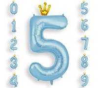 AOOSU Globo Número 5, Azul Cumpleaños Numbers Globo con Corona 101 cm Grande Foil Globos 40 Inch Helio Globos para Decoraciones de Fiestas Cumpleaños, Aniversario de Graduación (5, Azul)