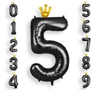 AOOSU Globo Número 5, Negro Cumpleaños Numbers Globo con Corona 101 cm Grande Foil Globos 40 Inch Helio Globos para Decoraciones de Fiestas Cumpleaños, Aniversario de Graduación (5, Negro)