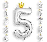 AOOSU Globo Número 5, Plata Cumpleaños Numbers Globo con Corona 101 cm Grande Foil Globos 40 Inch Helio Globos para Decoraciones de Fiestas Cumpleaños, Aniversario de Graduación (5, Plata)