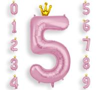 AOOSU Globo Número 5, Rosa Cumpleaños Numbers Globo con Corona 101 cm Grande Foil Globos 40 Inch Helio Globos para Decoraciones de Fiestas Cumpleaños, Aniversario de Graduación (5, Rosa)