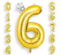 AOOSU Globo Número 6, Oro Cumpleaños Numbers Globo con Corona 101 cm Grande Foil Globos 40 Inch Helio Globos para Decoraciones de Fiestas Cumpleaños, Aniversario de Graduación (6, Oro)