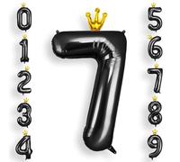 AOOSU Globo Número 7, Negro Cumpleaños Numbers Globo con Corona 101 cm Grande Foil Globos 40 Inch Helio Globos para Decoraciones de Fiestas Cumpleaños, Aniversario de Graduación (7, Negro)