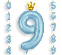 AOOSU Globo Número 9, Azul Cumpleaños Numbers Globo con Corona 101 cm Grande Foil Globos 40 Inch Helio Globos para Decoraciones de Fiestas Cumpleaños, Aniversario de Graduación (9, Azul)