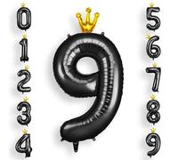 AOOSU Globo Número 9, Negro Cumpleaños Numbers Globo con Corona 101 cm Grande Foil Globos 40 Inch Helio Globos para Decoraciones de Fiestas Cumpleaños, Aniversario de Graduación (9, Negro)
