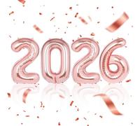 AOOSU Globos 2026 Decoración de Nochevieja, 40 Inch Globos Número 2026 de Foil, Banderinas Feliz Año Happy New Year, Globos de Helio 2026 para Decoración de Nochevieja(Oro rosa)