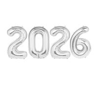 AOOSU Globos 2026 Decoración de Nochevieja, 40 Inch Globos Número 2026 de Foil, Banderinas Feliz Año Happy New Year, Globos de Helio 2026 para Decoración de Nochevieja(Plata)
