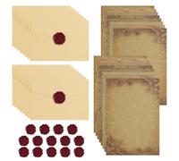 AOOSU Juego de Sobres Papel Vintage, 16 PCS Kraft Papel Carta Rayado B5, 16 Bonitos Sobres y 16 Sello Lacre, Papels y Sobre de Papelería Vintage Para Bodas Cumpleaños Fiestas Invitaciones Color Crema