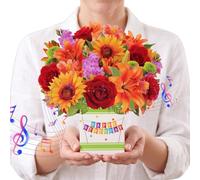 AOOSU Tarjeta de cumpleaños, tarjeta de cumpleaños desplegable con música y luz, tarjeta 3D Happy Birthday Card, girasol, hermosa tarjeta de regalo de cumpleaños para mujeres, esposa, madre, hija