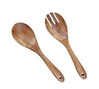AOOSY 2 Piezas Servidores de Ensalada de Madera, 10.2 Pulgadas Cucharas para Servir de Madera Set Ensalada Mezclador Tenedor Cuchara Mango Largo Ensalada Pinzas Utensilio de Cocina