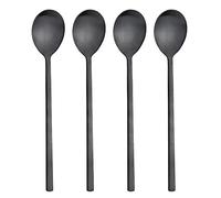 AOOSY 4 cucharas de sopa coreanas de acero inoxidable (negro, 8.5 pulgadas, ancho, mango largo)