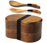 AOOSY Bento Lunch Box, Kids Lunch Box, Japanese Bento Box for Adults Sandwich Lunch Containers Sushi Box 2-tier Wood Bento Boxes with Fork Spoon