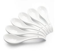 AOOSY cucharas de sopa, 6.75 pulgadas de cerámica cucharas de sopa china, cucharas de sopa asiática, blanco brillante cuchara japonesa grande para Ramen Pho Cereal, Juego de 6 (Blanco)