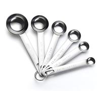 AOOSY Cucharas Medidoras, Juego 6 Piezas,Espejo Redondo de Acero Inoxidable Pulido 1/8 TSP, 1/4 TSP, 1/2 TSP, 1 TSP, 1/2 TBLS y 1 TBLS Cucharas de Medida para Hornear (Plata)
