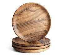 AOOSY Juego de 4 platos redondos de madera de acacia de 8 pulgadas, fáciles de limpiar y ligeros para platos, aperitivos, postres