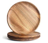 AOOSY Juego de Platos de Madera de Acacia de 4,11 Pulgadas, Bandeja Redonda para Servir Sándwich, Ensalada, Frutas y Charcutería