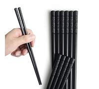 AOOSY - Varillas de fibra de vidrio (5 pares, lavables en lavavajillas, palillos japoneses de aleación reutilizables, palillos negros Sushi negro Varillas antideslizantes negras