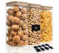 AOOTE 3 Tarros De Bote Cristal Con Tapa,2000ml Tarros de Vidrio Cocina Almacenaje con 1 pegatinas,Aptos para Lavavajillas,Botes Hermeticos Cristal para Especias,Té,Cereales,Nuez,Harina