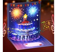 AOOTE 3D Pop Up Tarjeta de Cumpleaños, Tarjeta De CumpleañOs con MúSica Y Luz, 3D Postal Cumpleaños con Fuegos Artificiales y Velas LED Sobre, Regalo para Padres, Amantes e Hijos