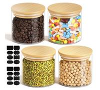 AOOTE 4 Tarros De Bote Cristal Con Tapa,350ml Tarros de Vidrio Cocina Almacenaje con 1 pegatinas,Aptos para Lavavajillas,Botes Hermeticos Cristal para Especias,Té,Cereales,Nuez,Harina