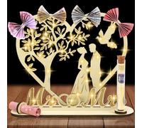 AOOTE Árbol de Dinero de Madera con Cadena de Luces LED,Regalos de Boda Árbol de Dinero de Madera Mrs&MR,Regalos de Dinero de Boda Árbol con Tarjeta de Felicitación,sobre y Bolsa de Regalo