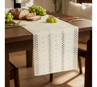AOOTE Camino de Mesa de Macramé Beige Boho Camino de Mesa,30*180cm Camino de Mesa de Macramé Beige,Lavable en la Lavadora,Camino de Mesa de algodón y Lino para Primavera, Boda,Fiesta