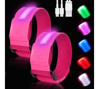 AOOTE LED Running Brazalete Reflectante,2 Pcs LED Brazaletes Reflectantes Recargables por USB,5 Colores & 3 Modos,Banda Iluminada de Alta Visibilidad para Ciclistas,Caminantes,Joggers y Mascotas
