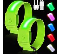 AOOTE LED Running Brazalete Reflectante,2 Pcs LED Brazaletes Reflectantes Recargables por USB,5 Colores & 3 Modos,Banda Iluminada de Alta Visibilidad para Ciclistas,Caminantes,Joggers y Mascotas
