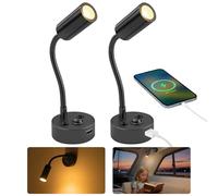 AOOTE Luz de Lectura LED 12V, 2 Pcs Camper Lámpara de Lectura LED Equipado Cargador USB&Cambiar, DC12-24V, Blanco Cálido 3000K, Luz de Pared de Rotación Flexible de 360 ° para Autocaravana Barco