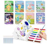 AOOTE Pintura con Libros de Agua para Niños,4 Pcs Libro de Acuarelas con 16 Palos Pincel,Acuarelas Magicas Pinturas para Niños,Regalo de Arte Artesanal para Niños, Niñas,Niños Pequeños