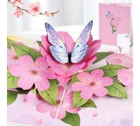 AOOTE Tarjeta de Mariposa Pop-Up, Flores Tarjeta de Mariposa 3D, Tarjeta de Felicitación 3D para un Cumpleaños, Tarjeta de Regalo Emergente con Sobre para Cumpleaños, Aniversarios, Graduaciones