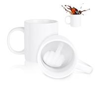 AOOTE Taza de Café con Dedo, 280ML Taza de Café con Dedo Medio, Taza de Cerámica de Té, Divertida Taza de Cerámica con Dedo Medio 3D en la Parte Inferior, Novedad Regalo para el Día de los Inocentes