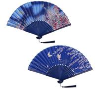 AOOTUERL 2 abanicos orientales plegables de bambú, Abanico original con estampado, abanicos ahuecados, ventiladores plegables con borla para decoración de pared, regalos, fiestas de verano, bodas