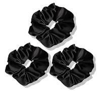 AOOTUERL 3 PCS Coletero de seda para pelo Grandes Anillos de pelo de la serie de seda negra, cinta elástica para moños trenzas scrunchies elásticos de satín para Mujeres,niñas